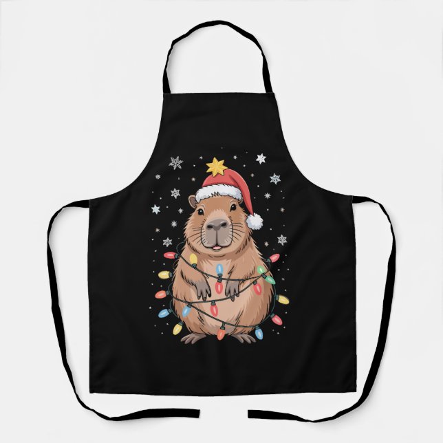 Tablier Capybara De Noël Avec Le Chapeau Du Père Noël Arbr (Recto)