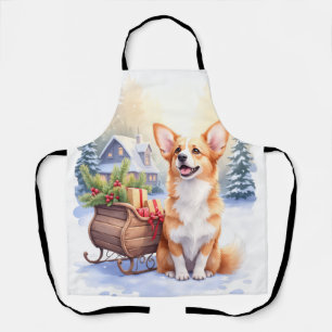 Tablier Cardigan Welsh Corgi Traîneau de Fête Art de Noël