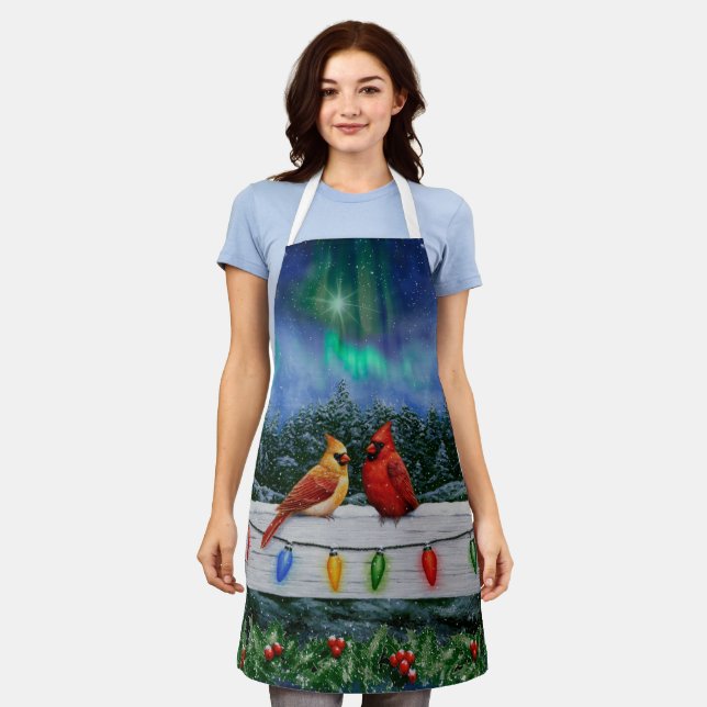 Tablier Cardinaux et lumières de Noël Neige d'hiver (Porté)