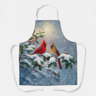 Tablier Cardinaux rouges et houx dans la neige