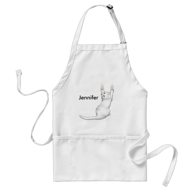 Tablier Caricature de chat blanc dessinant gratter et déch (Devant)