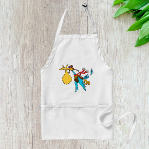 Tablier Caricature de cigogne avec lunettes et paquet bébé