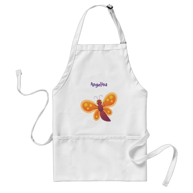 Tablier Caricature joli papillon orange (Devant)