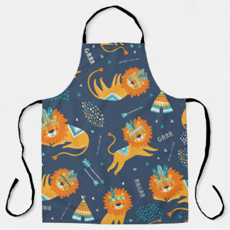Tablier Caricature Lions Tribal Motif sans couture