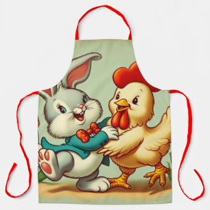 Tablier Caricature vintage, poulet et lapin