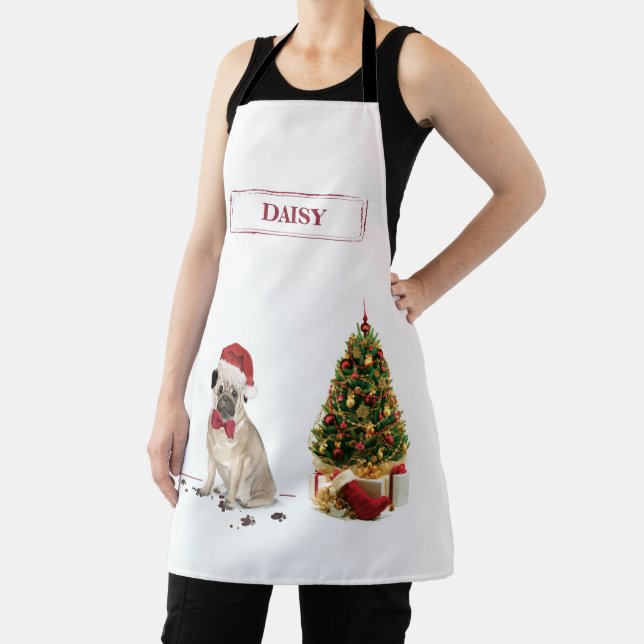 Tablier Carlin drôle Chien de Noël avec arbre (Insitu)