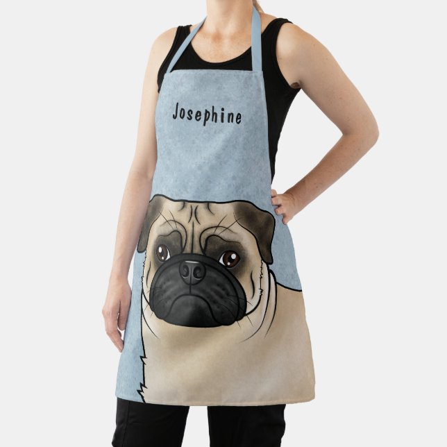 Tablier Carlin Fawn Cartoon Chien Gros plan avec le nom bl (Insitu)