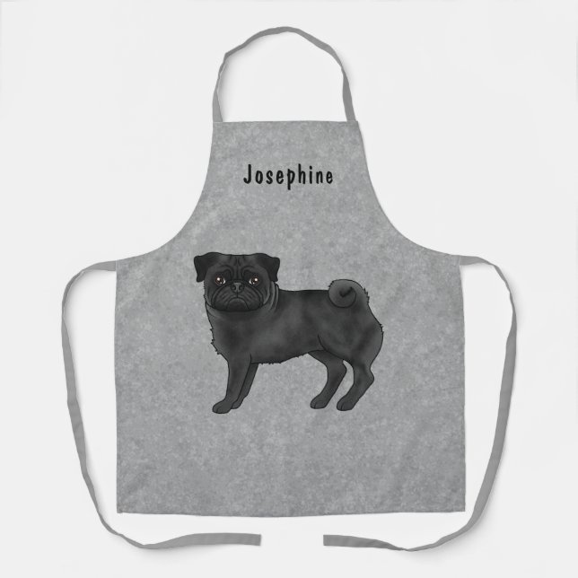 Tablier Carlin noir Chien de dessin animé mignon avec nom  (Recto)