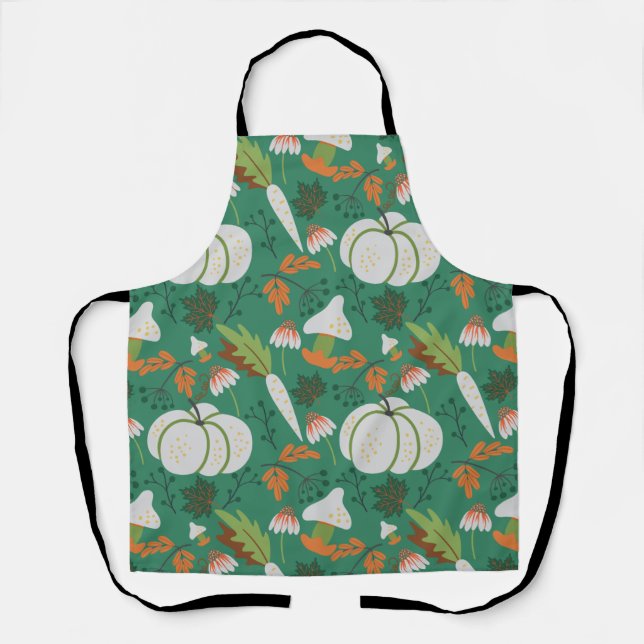 Tablier Carottes et champignons motifs sans soudure citrou (Recto)