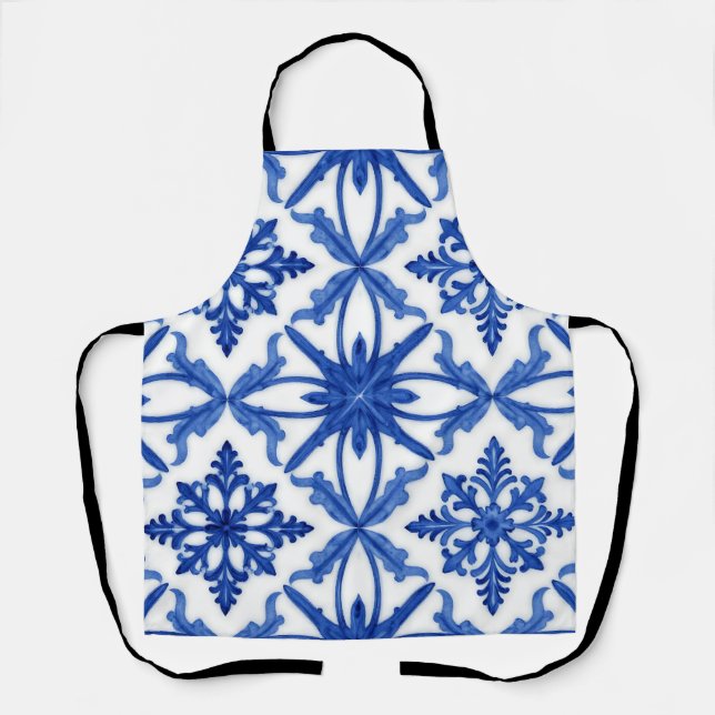 Tablier Carreau d'azulejo bleu blanc à motif floral (Recto)