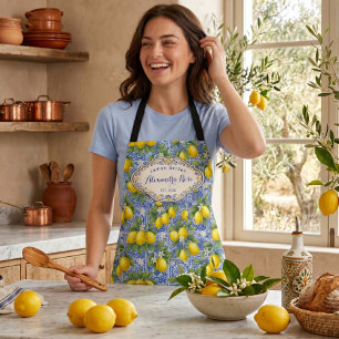 Tablier Carreau de nom monogrammé Lemon Blue French Countr