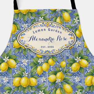 Tablier Carreau de nom monogrammé Lemon Blue French Countr