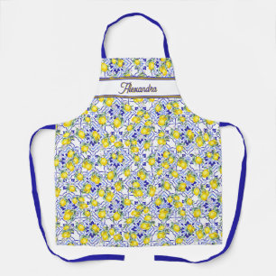 Tablier Carreau de style provençal bleu citron avec monogr