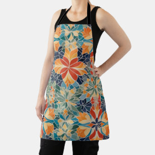 Tablier Carreaux de mosaïque fleurie stylisée aux couleurs