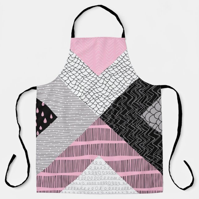 Tablier Carreaux de patchwork, motif de dessin main libre. (Recto)