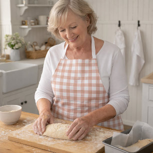 Tablier Carreaux Gingham Rose et Blanc Motif de Campagne