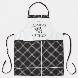Tablier Carreaux Noir Blanc Tartan Cuisine Fermière