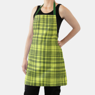 Tablier Carreaux Tartan Vert Olive et Jaune Citron