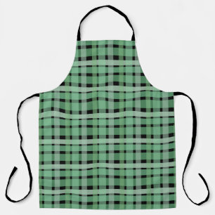 Tablier Carreaux Vichy Tartan Vert Rayures Sur Fond Noir 