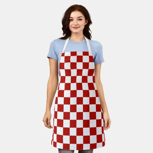 Tablier Carrés à damier rouge blanc géométrique rétro (Porté)