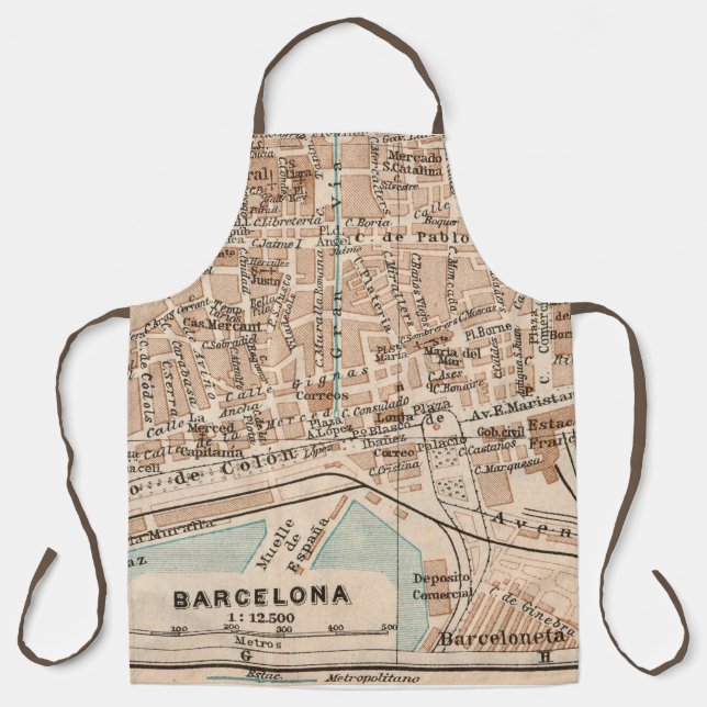 Tablier Carte ancienne de Barcelone  (Recto)