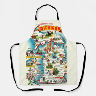 Tablier Carte colorée Vintage Michigan Apron