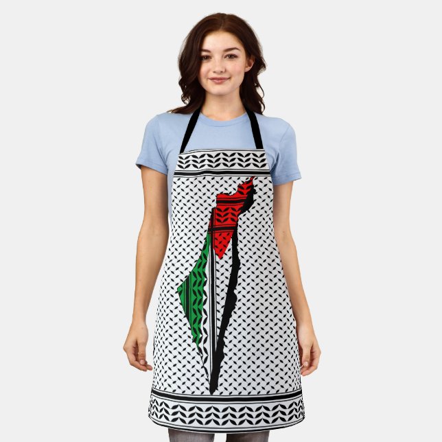 Tablier Carte de Palestine avec drapeau et Motif Keffiyeg (Porté)
