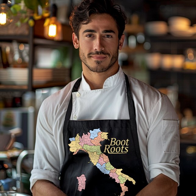 Tablier Carte d'Italie "Boot Roots" Noir (Map of Italy "Boot Roots" Black apron - Italian heritage and housewarming gift)