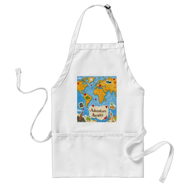 Tablier Carte du monde Heart Pins Aventure Attend (Devant)