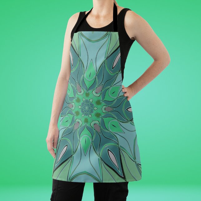 Tablier Carton Mandala Flower bleu et vert (Créateur téléchargé)