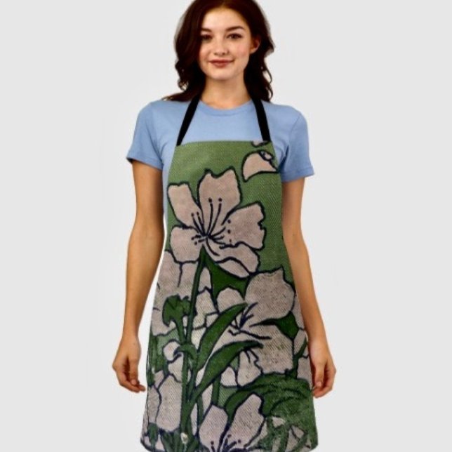 Tablier Cascade de fleurs roses  ( Apron 100% polyester machine washable.)