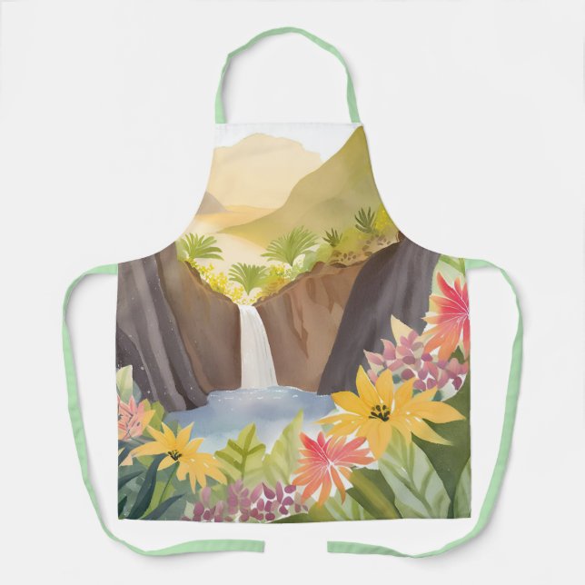 Tablier Cascade Tropicale | Paysage Aquarelle Florale (Recto)
