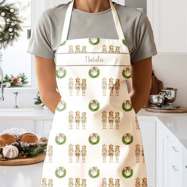 Tablier Casse-noisette doré et couronne de Noël  (Gold Nutcracker Apron)