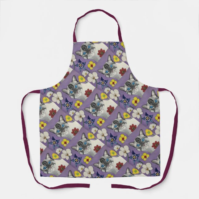 Tablier Cat and flowers All-Over Print Apron, Medium (Recto)