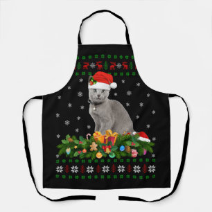 Tablier Cat Animal Lover Santa Hat Ugly Russian Blue Cat