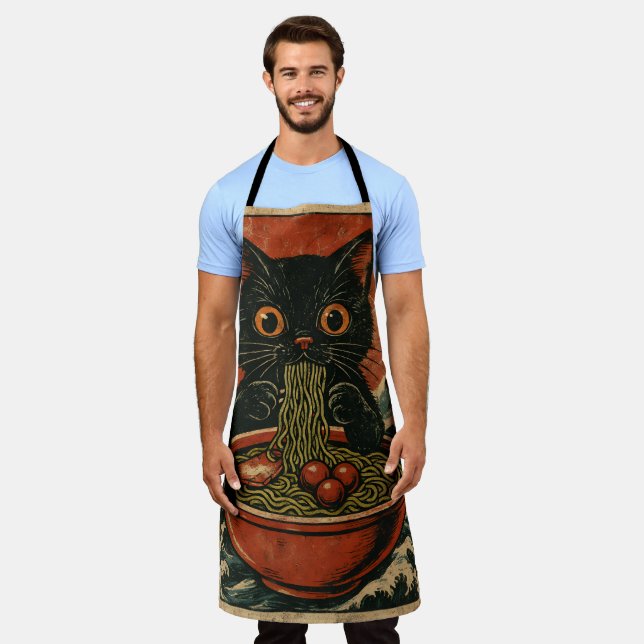 Tablier Cat Ramen Japonais drôle Graphisme Kawaii Cat Anim (Porté)