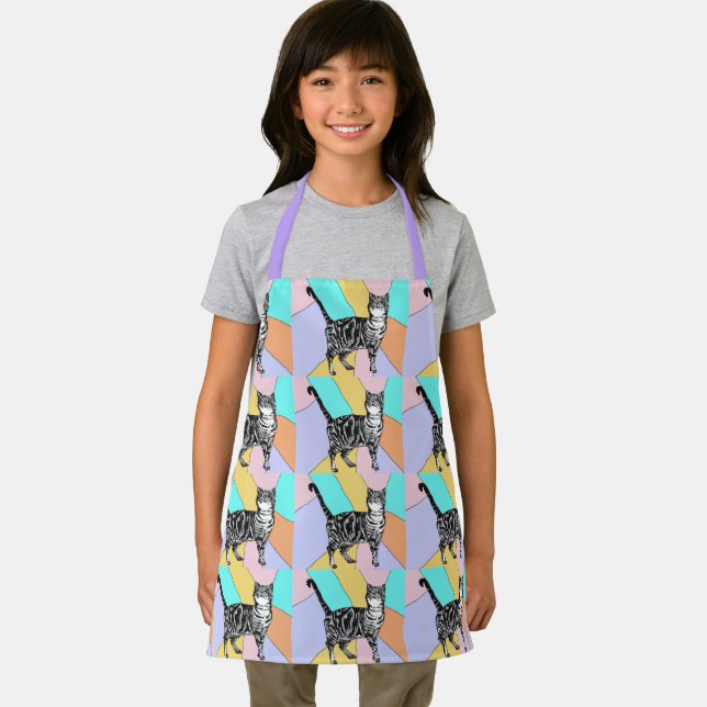 Tablier Cat Tabby Motif Pastel Chats Filles Enfants Apron (Insitu)