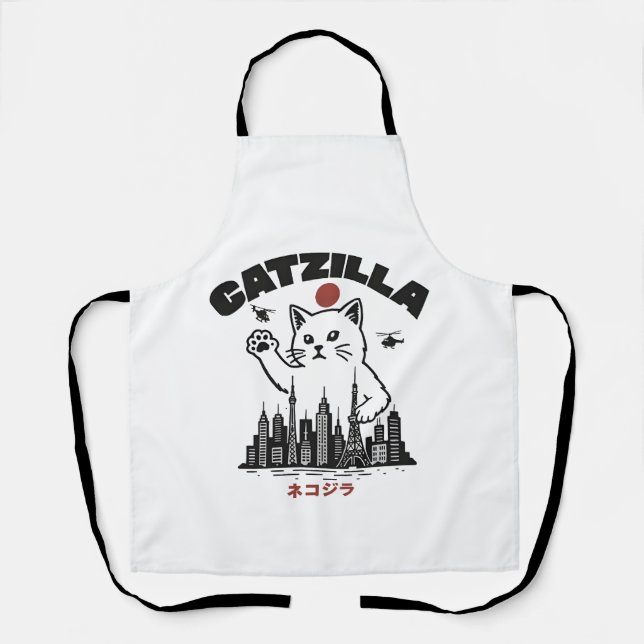 Tablier Catzilla - Drôle Chat Godzilla Parodie (Recto)