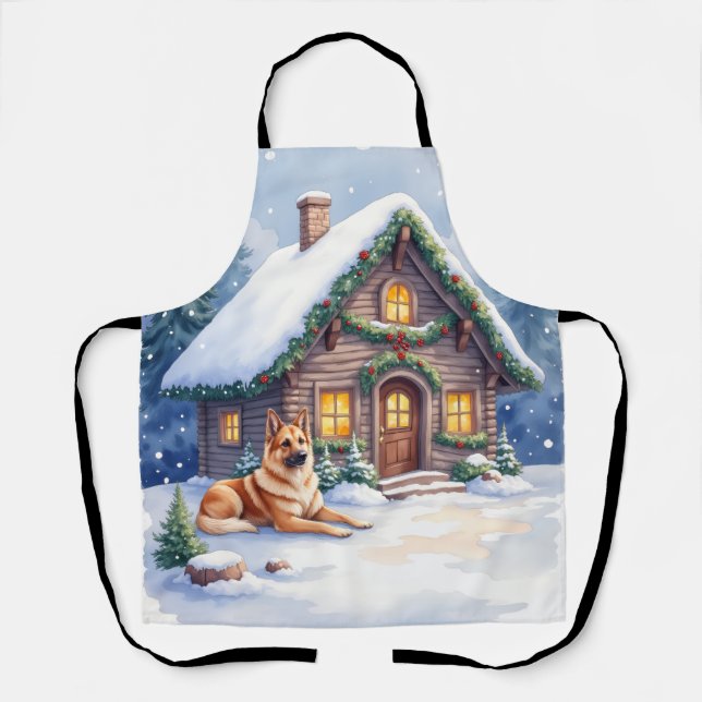 Tablier Caucasian Shepherd Dog Mountain Cabin Christmas (Recto)