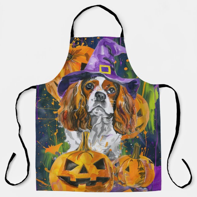 Tablier Cavalier King Chien Halloween Sorcière Et Citrouil (Recto)