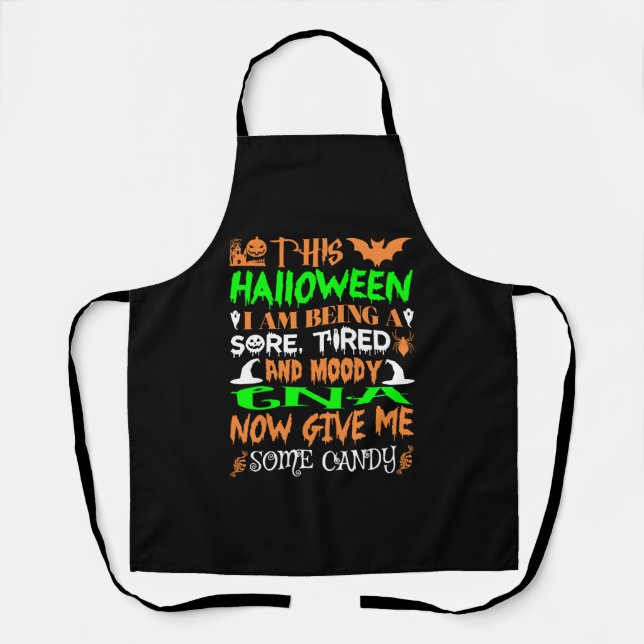 Tablier Ce bonbon de canne Moody Halloween fatigué (Recto)