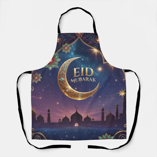 Tablier Célébration de l'Aïd al-Adha Lune Étoiles d'Or (Recto)
