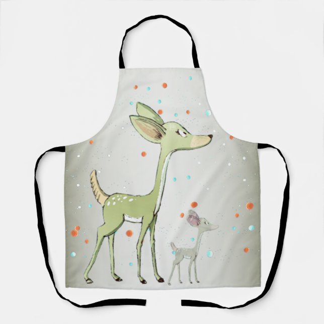 Tablier Célébration de Noël Cerfs Verts Vacances Mignon (Recto)