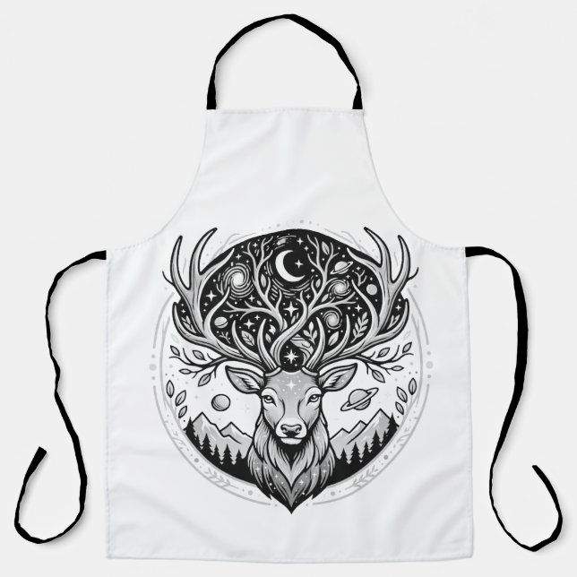 Tablier Cerf Céleste Lune et Étoile Art Mystique (Recto)