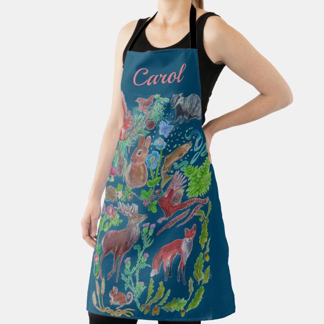 Tablier cerf de la faune, renard, faisan, bleu personnalis (Insitu)