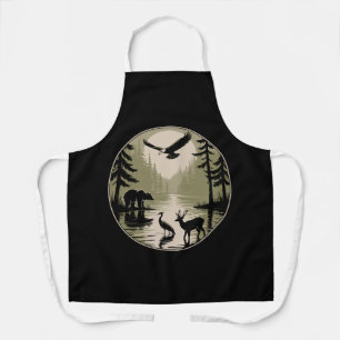 Tablier Cerf Ours Aigle Lune Forêt Silhouette