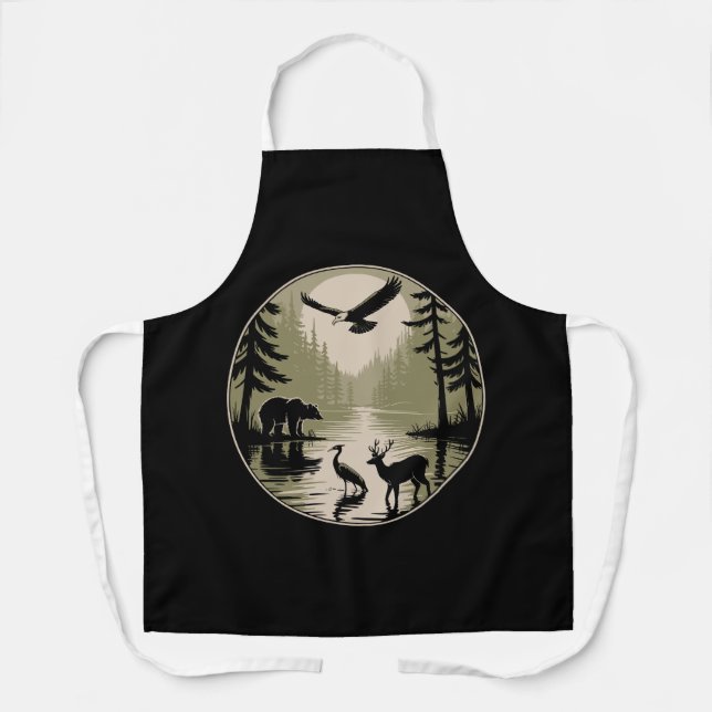 Tablier Cerf Ours Aigle Lune Forêt Silhouette (Recto)