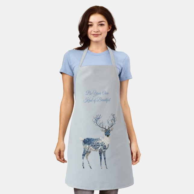 Tablier Cerf Renard Chic Bleu Blanc Inspirant (Porté)