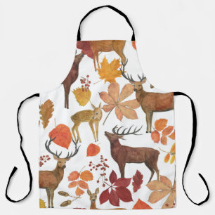 Tablier Cerfs, feuilles d'automne : motif d'aquarelle.