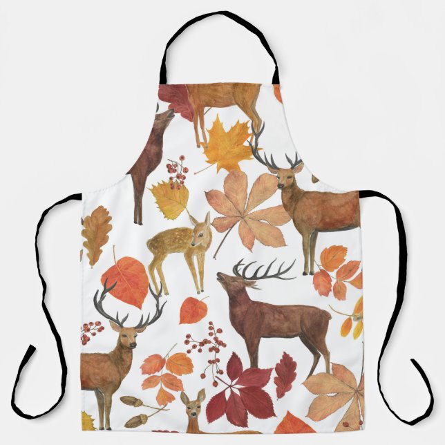 Tablier Cerfs, feuilles d'automne : motif d'aquarelle. (Recto)